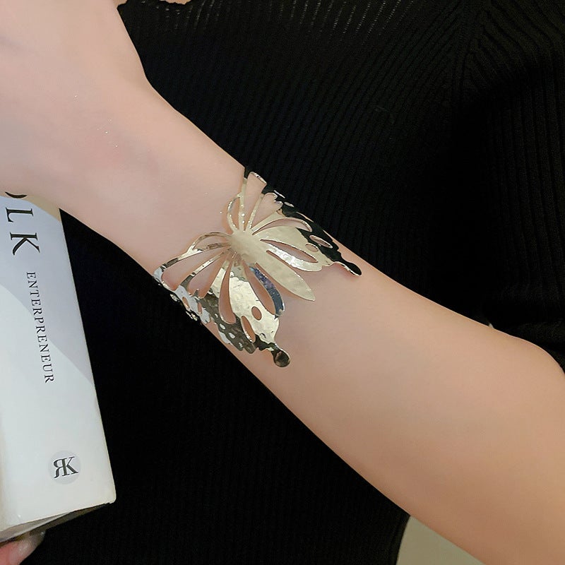 High-Grade Heavy Metal Butterfly Hollow Open Bracelet Arm Ring Personality Exaggerated Temperament Niche Jewelry Women - Image 4